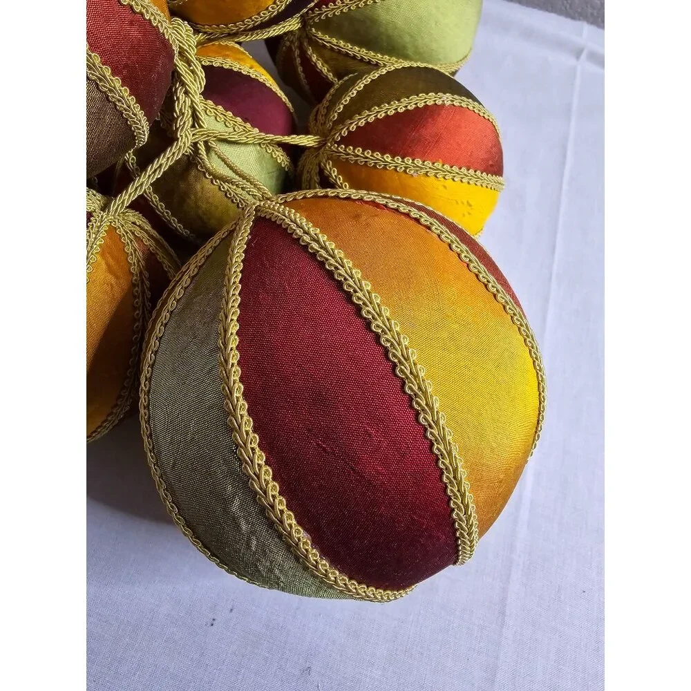 Set‎ Of 9 Vintage Luxurious Multicolor Christmas Ornaments Gold baubles Brocade